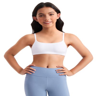 CRZ YOGA Girls Butterluxe Adjustable Spaghetti Strap Sports Bra - Yoga Athletic Casual Scoop Neck Crop Padded Kids Teen White Small