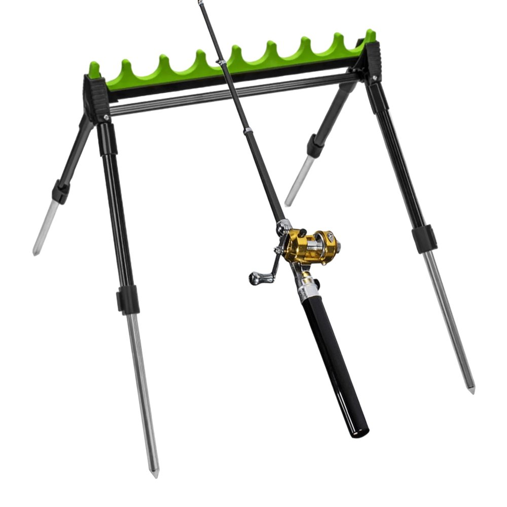 2-Section Telescopic Fishing Rod Holder with 4-Leg Stable Base, 8-Rig Capacity, Portable Zinc Alloy Fishings Rod Stand for Bank Boat Fishing, Lightweight Fishings Gear