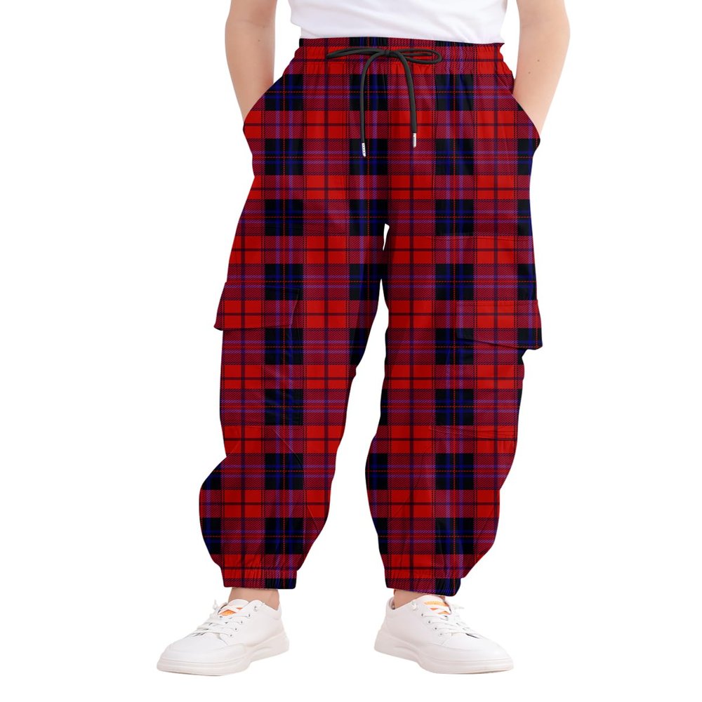 LIFAky Girls Cargo Pants Red Plaid Kids Joggers Causal Loose Fit Elastic Waist Lounge Pants with Pockkets Size 8