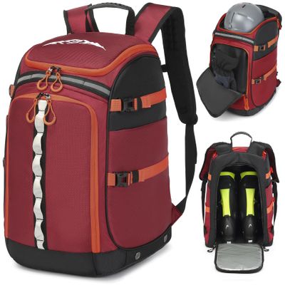 BISKLNDN Ski Boot Bag, 65L Ski Boot Travel Backpack for Ski Helmet, Goggles, Gloves, Skis, Snowboard & Accessories, Waterproof Ski Bag