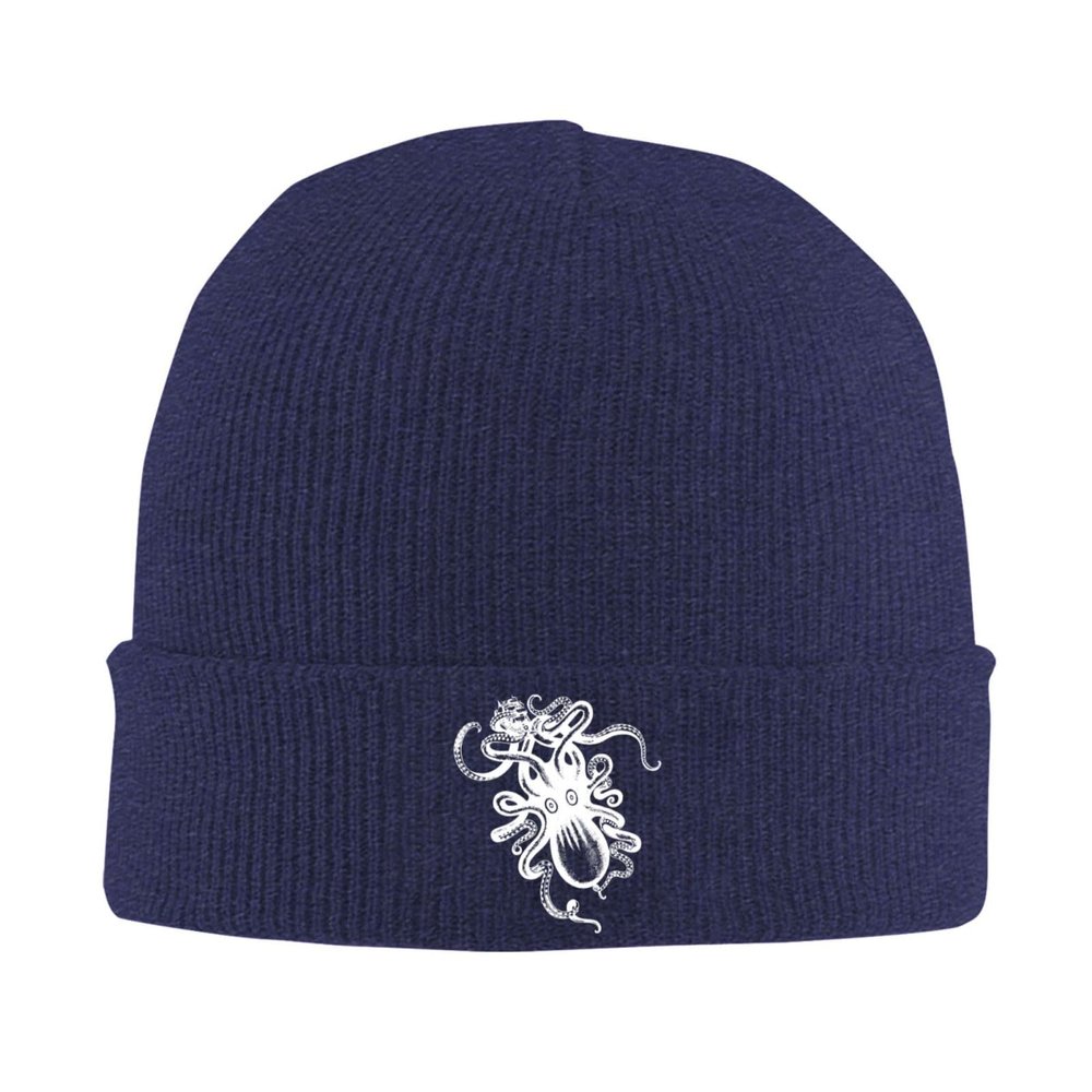 AIZBEGDLU Kraken Rum Octopus Beanie Hat Unisex Knit Hat Ski Stocking Cuffed Cap Navy Blue