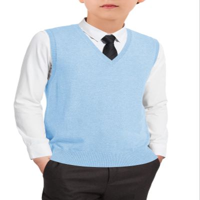 Boys Sweater Vest Kids Solid School Uniform Sleeveless Knit Sweaters Tops 5-14 Years Sky Blue