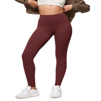 ODODOS Buttery Soft Lounge Yoga Leggings for Women Full Length 28" High Waist Yoga Pants, Burgundy, Small