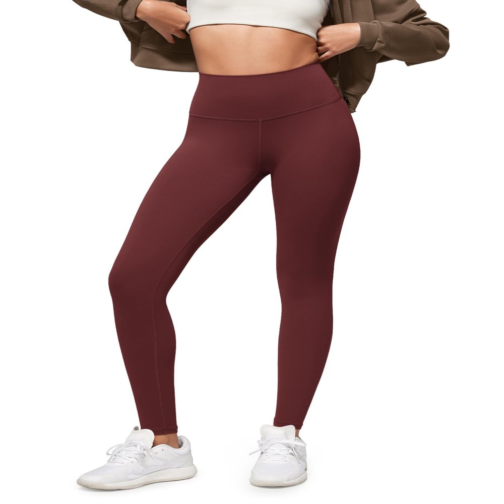 ODODOS Buttery Soft Lounge Yoga Leggings for Women Full Length 28" High Waist Yoga Pants, Burgundy, Small
