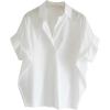 HEYXI Loose Cotton Shirt White Loose Bat Sleeve Collar Shirt Woman Daily Pullover V-Neck Blouses Top for Office School White view 1