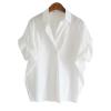 HEYXI Loose Cotton Shirt White Loose Bat Sleeve Collar Shirt Woman Daily Pullover V-Neck Blouses Top for Office School White view 4