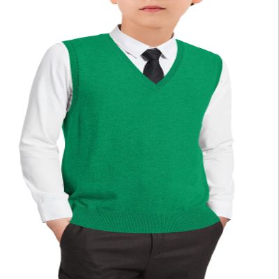 Boys Sweater Vest Kids Solid School Uniform Sleeveless Knit Sweaters Tops 5-14 Years Green