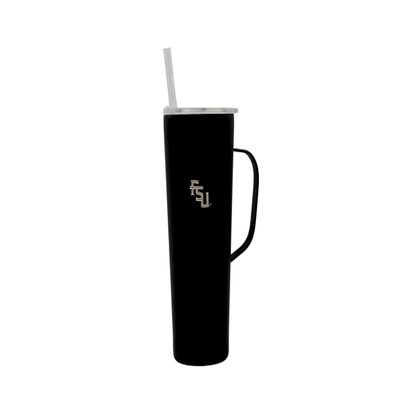 Decorvo NCAA 20 oz. Stainless Steel Tumbler with Handle - Officially Licensed Double Walled Insulated Roadie with Slide Lid and Straw (Florida St Logo - Black)