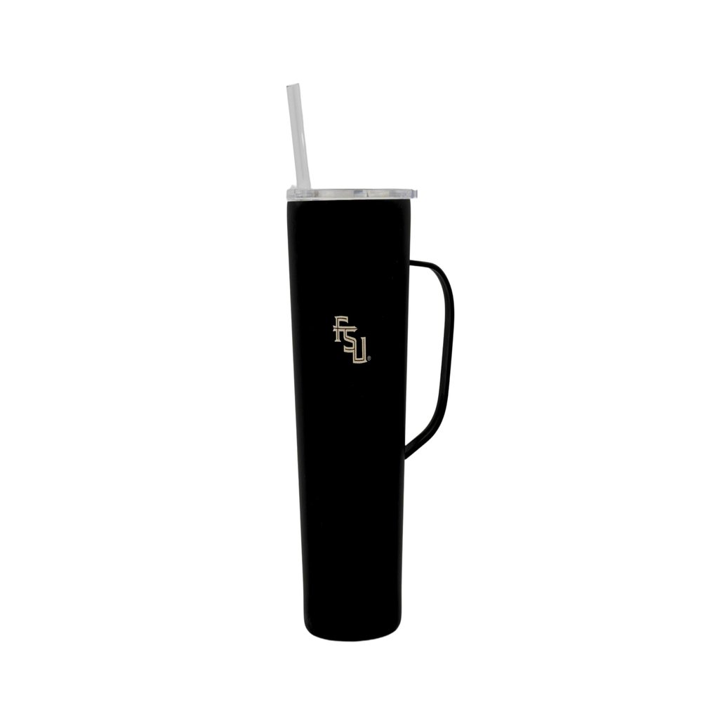 Decorvo NCAA 20 oz. Stainless Steel Tumbler with Handle - Officially Licensed Double Walled Insulated Roadie with Slide Lid and Straw (Florida St Logo - Black)