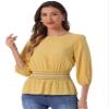 Allegra K Peplum Tops for Women's 3/4 Sleeve Smocked Waist Blouse Small Yellow view 1