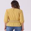 Allegra K Peplum Tops for Women's 3/4 Sleeve Smocked Waist Blouse Small Yellow view 2