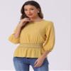 Allegra K Peplum Tops for Women's 3/4 Sleeve Smocked Waist Blouse Small Yellow view 3