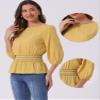 Allegra K Peplum Tops for Women's 3/4 Sleeve Smocked Waist Blouse Small Yellow view 4