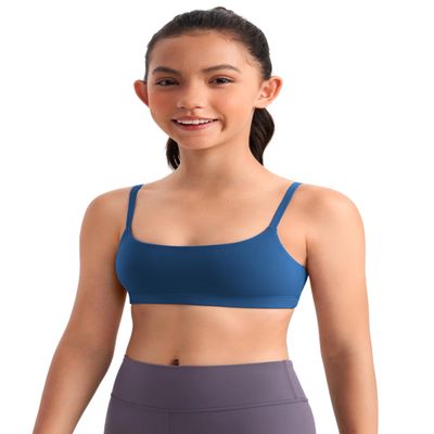 CRZ YOGA Girls Butterluxe Adjustable Spaghetti Strap Sports Bra - Yoga Athletic Casual Scoop Neck Crop Padded Kids Teen French Navy X-Large