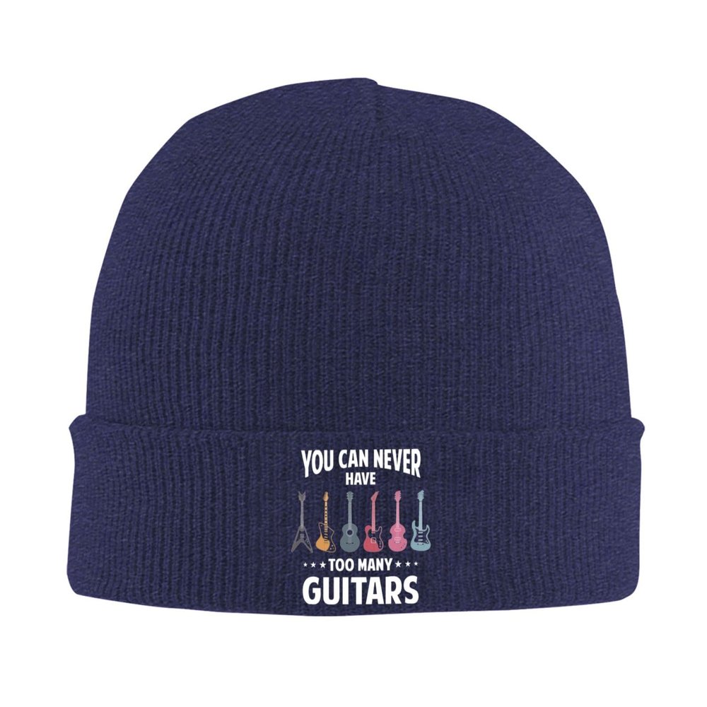 AIZBEGDLU You Can Never Have Too Many Guitars Beanie Hat Unisex Knit Hat Ski Stocking Cuffed Cap Navy Blue