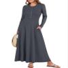 ANRABESS Women's Long Sleeve Maxi Dress 2025 Fall Casual Button Fit & Flare A-Line Swing Flowy Long Dresses Trendy Outfits Dark Gray Large view 1