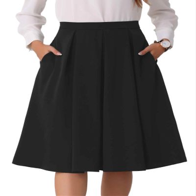 Allegra K High Waist A-Line Midi Skirt for Women's Flare Pleated Knee Length Skirt with Pocket X-Small Black