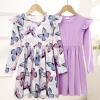 FYMNSI 2 Pack Baby Toddler Girl Dress Long Sleeve Dress Butterfly Flowers Print Ruffle Skater Dress Kids Little Girls Fall Dress Casual Holiday Everyday Dresses Winter Outfits Purple Butterflies 4-5T view 4