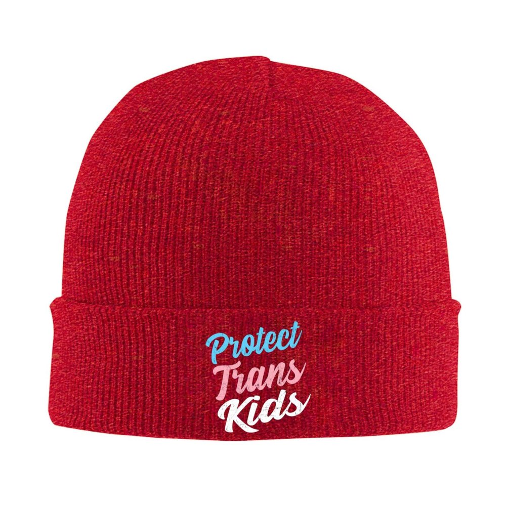 AIZBEGDLU Protect Trans Kids Beanie Hat Unisex Knit Hat Ski Stocking Cuffed Cap Red
