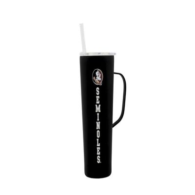 Decorvo NCAA 20 oz. Stainless Steel Tumbler with Handle - Officially Licensed Double Walled Insulated Roadie with Slide Lid and Straw (Florida St - Black)