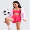 CRZ YOGA Girls Butterluxe Adjustable Spaghetti Strap Sports Bra - Yoga Athletic Casual Scoop Neck Crop Padded Kids Teen Lip Gloss Pink Medium view 4