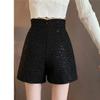 UIOKLMJH Women Buttons Casual Tweed A-Line Shorts Office Elegant Irregular High Waist Pants Black XL view 2
