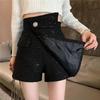 UIOKLMJH Women Buttons Casual Tweed A-Line Shorts Office Elegant Irregular High Waist Pants Black XL view 3