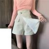 UIOKLMJH Women Buttons Casual Tweed A-Line Shorts Office Elegant Irregular High Waist Pants Black XL view 4