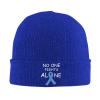 AIZBEGDLU Nobody Fights Alone Prostate Cancer Awareness Ribbon Beanie Hat Unisex Knit Hat Ski Stocking Cuffed Cap Blue view 1