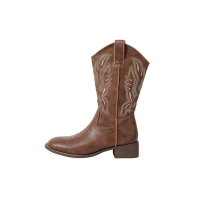 Dressnu Chelsea Boots Leather Embroidered Western Cowboy Boots Brown 7