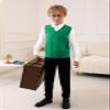 Boys Sweater Vest Kids Solid School Uniform Sleeveless Knit Sweaters Tops 5-14 Years Green view 3
