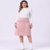Allegra K Faux Suede Skirt for Women's Button Front High Waist 2024 Fall Knee Length A-Line Skirts Large Pink view 3
