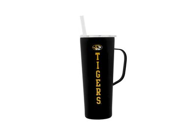 Decorvo NCAA 20 oz. Stainless Steel Tumbler with Handle - Officially Licensed Double Walled Insulated Roadie with Slide Lid and Straw (Missouri - Black)