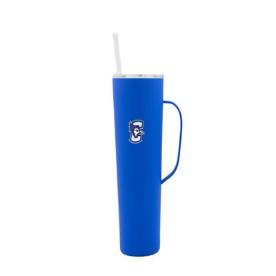 Decorvo NCAA 20 oz. Stainless Steel Tumbler with Handle - Officially Licensed Double Walled Insulated Roadie with Slide Lid and Straw (Creighton Logo - Blue)
