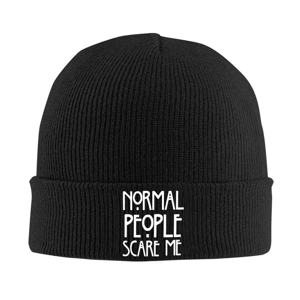 AIZBEGDLU Normal People Scare Me Beanie Hat Unisex Knit Hat Ski Stocking Cuffed Cap Black