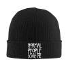 AIZBEGDLU Normal People Scare Me Beanie Hat Unisex Knit Hat Ski Stocking Cuffed Cap Black view 1