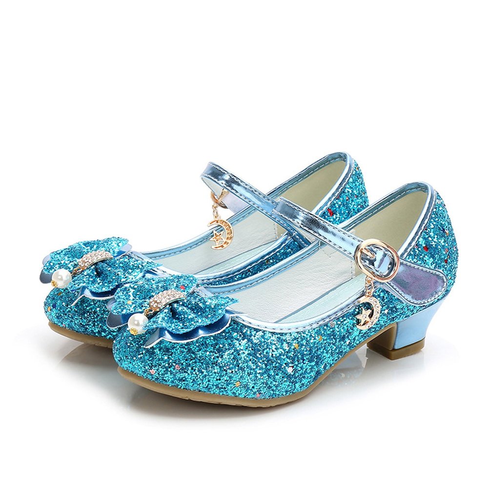 Dressnu Princess Shoes Sequins Girls High Heels Shoes Performance Blue 6