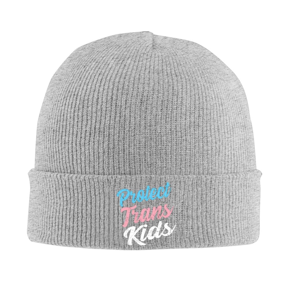 AIZBEGDLU Protect Trans Kids Beanie Hat Unisex Knit Hat Ski Stocking Cuffed Cap Gray