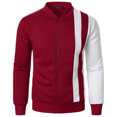 GOKKILRW Mens Shirts Casual,Mens Colorblock Sweatshirts Varsity Jackets Zip Up Slim Fit Long Sleeve Athletic Coats Pockets Casual Bomber Jackets Chamarras para Hombre Wine