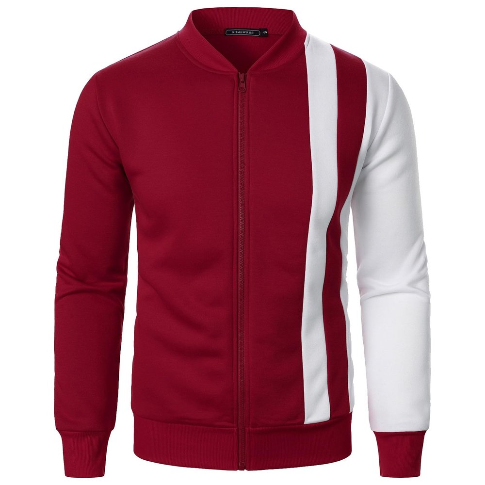 GOKKILRW Mens Shirts Casual,Mens Colorblock Sweatshirts Varsity Jackets Zip Up Slim Fit Long Sleeve Athletic Coats Pockets Casual Bomber Jackets Chamarras para Hombre Wine