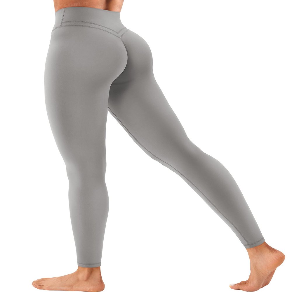 YEOREO Cross Waist Butt Lifting Workout Leggings for Women Hidden Scrunch Yoga Pants Crossover Tummy Control Leggings Light Grey