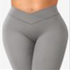 YEOREO Cross Waist Butt Lifting Workout Leggings for Women Hidden Scrunch Yoga Pants Crossover Tummy Control Leggings Light Grey view 2