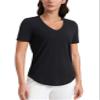 CRZ YOGA Womens Pima Cotton V Neck T-Shirt Short Sleeve Casual Workout Shirts Soft Summer Basic Tee Tops Black Small view 1