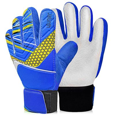Jalunth Soccer Goalkeeper Goalie Gloves Kids Youth Goal Keeper Field Player Glove Boys Girls Ages 7-8 Years Old Anti-Slip Latex Palm Soft Pu Hand Back Blue White Size 6
