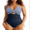 Aleumdr Women's Sexy One Piece Swimsuit Slimming Tummy Control Bathing Suits Cross Wrap Swimwear Side Tie Monokini Color Block Blue 2X-Large view 1
