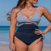 Aleumdr Women's Sexy One Piece Swimsuit Slimming Tummy Control Bathing Suits Cross Wrap Swimwear Side Tie Monokini Color Block Blue 2X-Large view 2