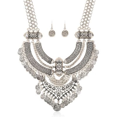 Gypsy Costume Accessories for Women Ethnic Indian Jewelry Sets Boho Dress Gold Coin Necklace and Earrings Set for Women Trendy 2025