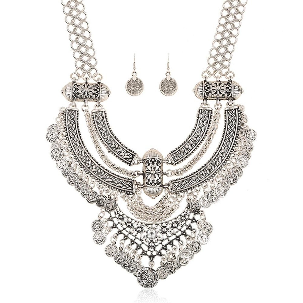 Gypsy Costume Accessories for Women Ethnic Indian Jewelry Sets Boho Dress Gold Coin Necklace and Earrings Set for Women Trendy 2025