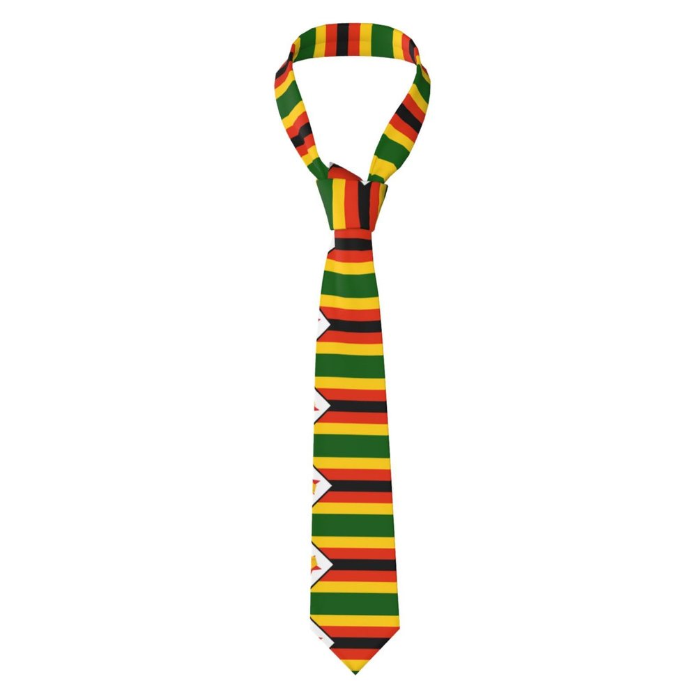 WXZYFP Flag of Zimbabwe printed tie, men's suit tie, suitable for business, daily, birthday, wedding, banquet