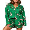 NUFIWI Women Christmas Pajamas Shorts Set Cute Santa Pjs Long Sleeve Shirt Lounge Pants 2Piece Colorful Pj Sets Holiday Sleepwear(Striped Green,S) view 1